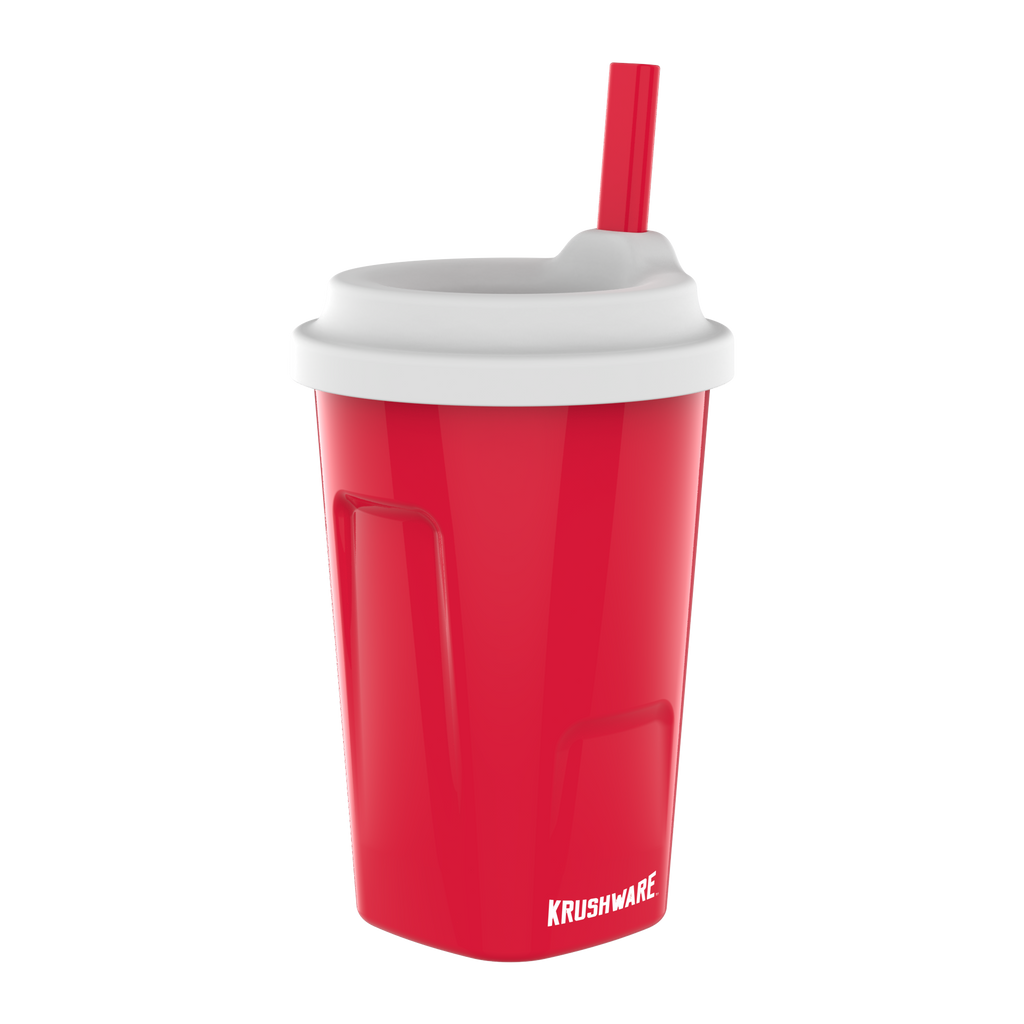 KRUSHWARE 470ml silicone pint cup with lid and straw in red
