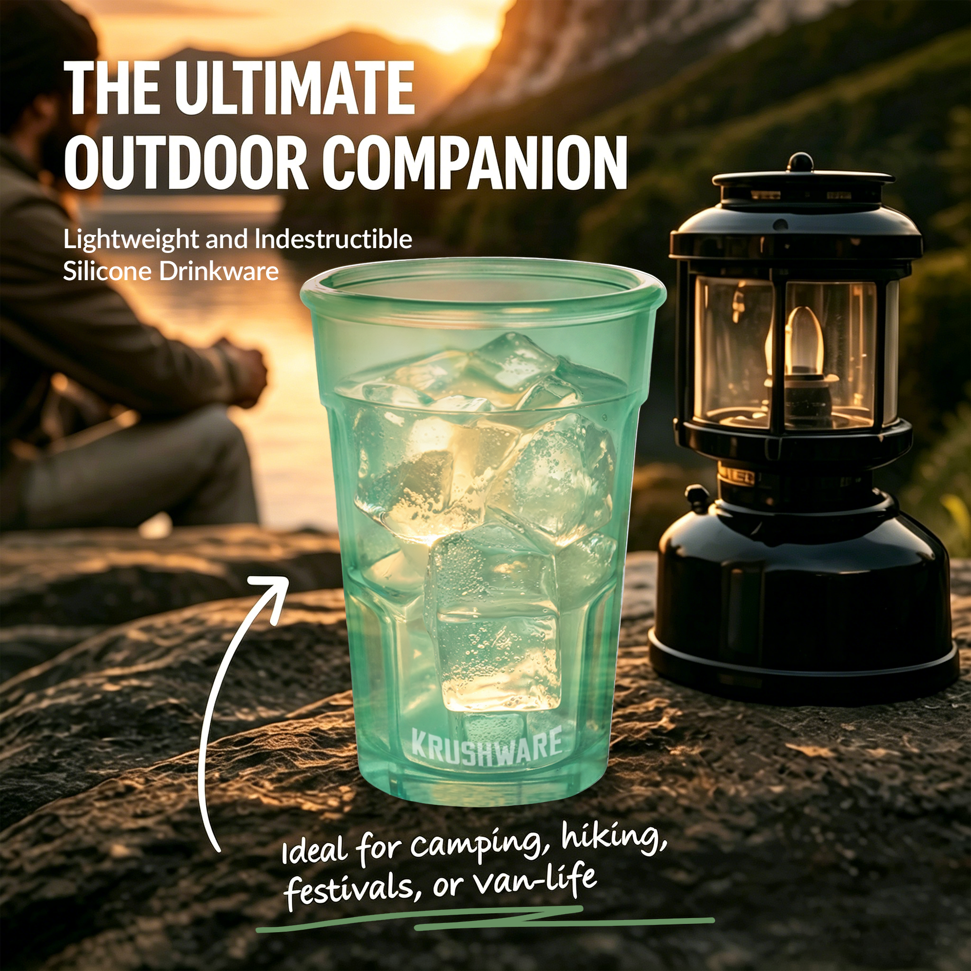 KRUSHWARE 470ml silicone pint cup the leightweight and indestructible outdoor companion in emerald