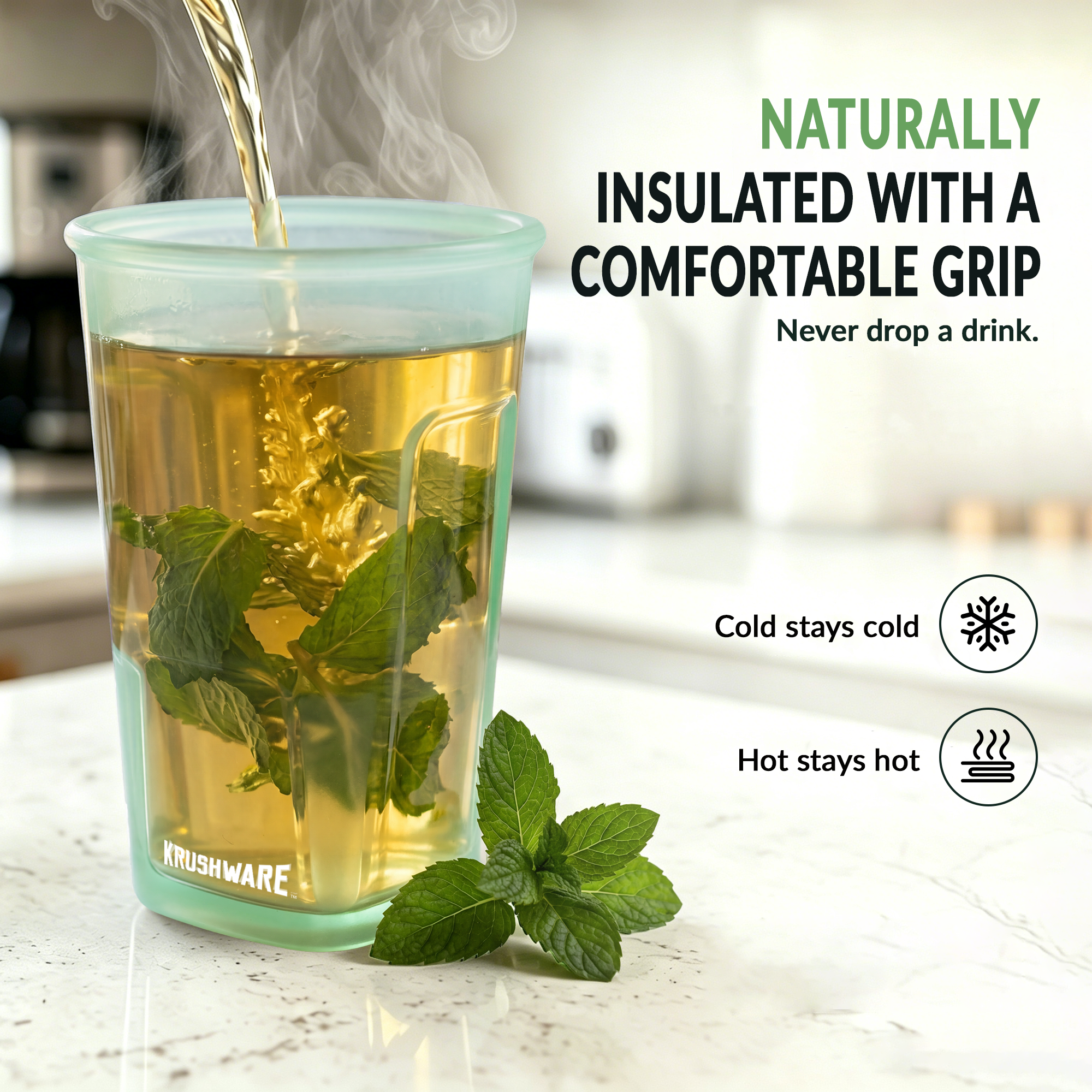 KRUSHWARE 470ml silicone pint cup naturally insulates with a comfortable grip